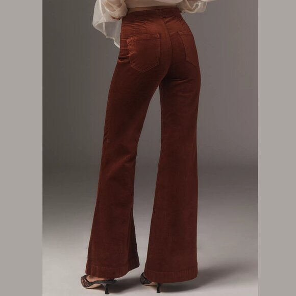 Anthropologie Pilcro Pull-On Mid-Rise Retro Flare Velvet Jeans Chestnut 27 - Picture 2 of 9